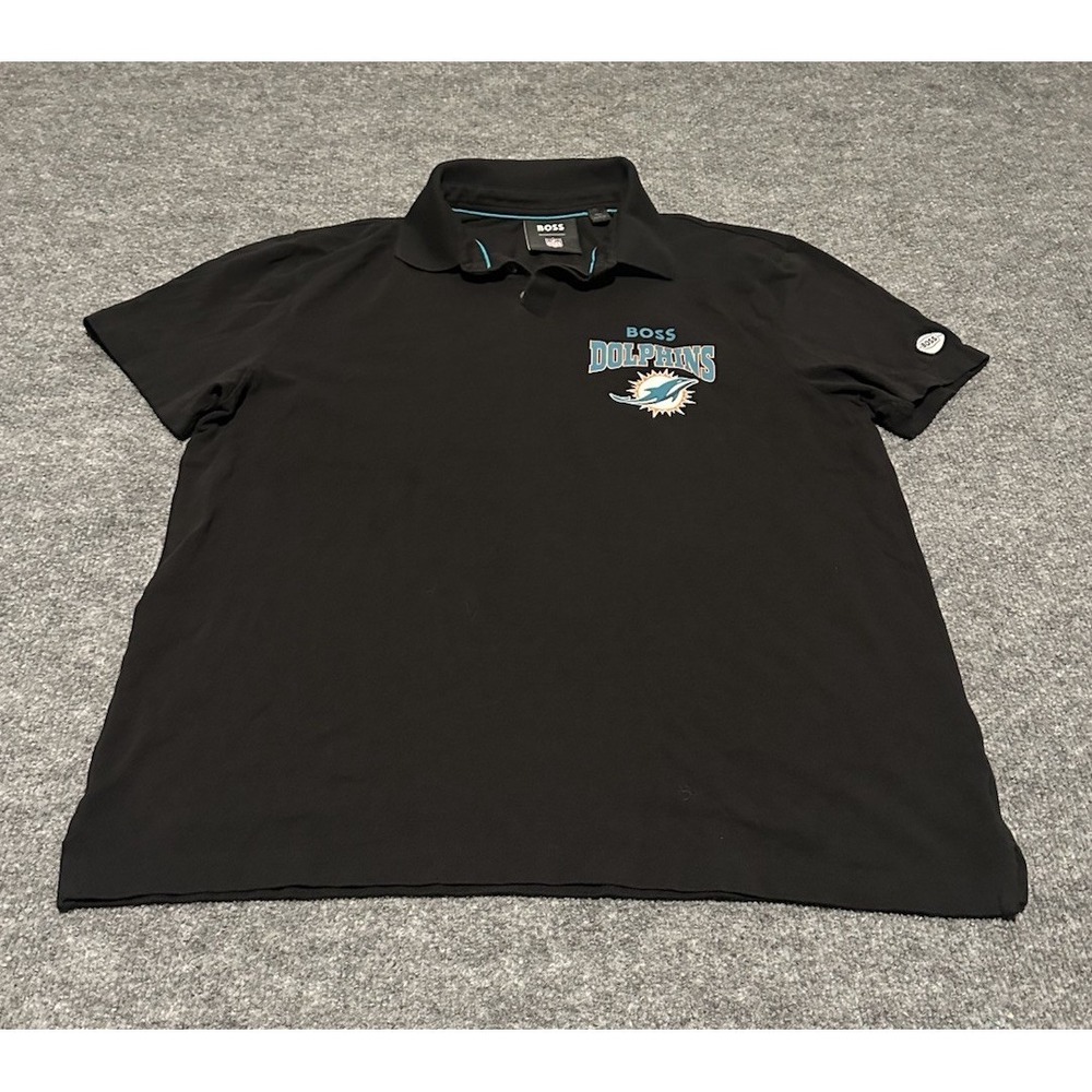 Hugo Boss NFL Miami Dolphins Black Polo Shirt Sz XL EUC